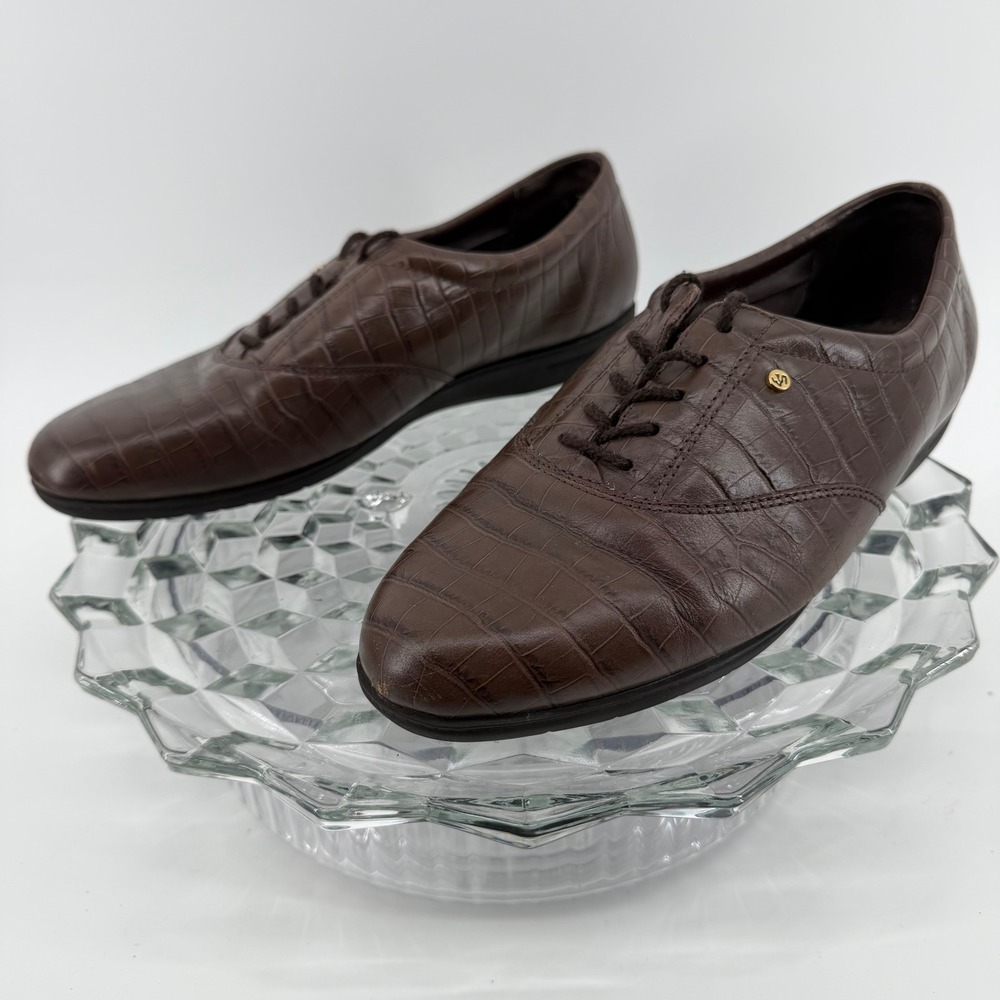 Easy Spirit Womens Brown Leather Croc Embossed Lace Up Comfort Shoes Size 9 B